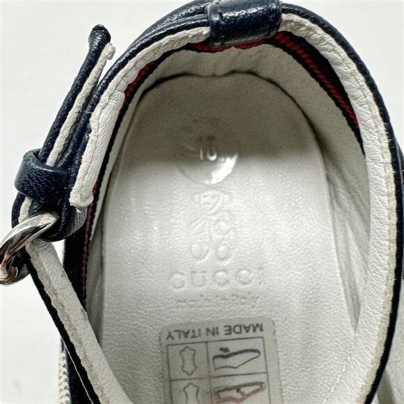 Gucci GG Supreme Blue Monogram Canvas Leather Trim Maryjane Baby Girl Shoes - Picture 6 of 9